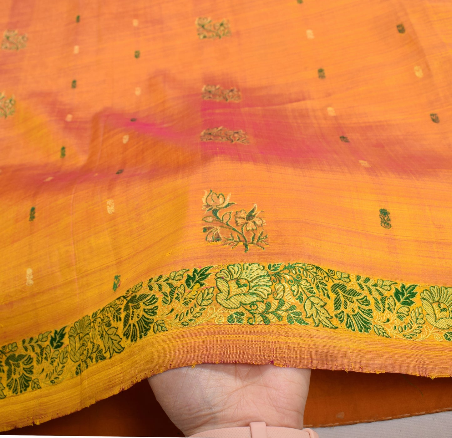 Sushila Vintage Yellow Kanjivaram Saree Pure Silk Woven 5YD DualTone Sari Fabric