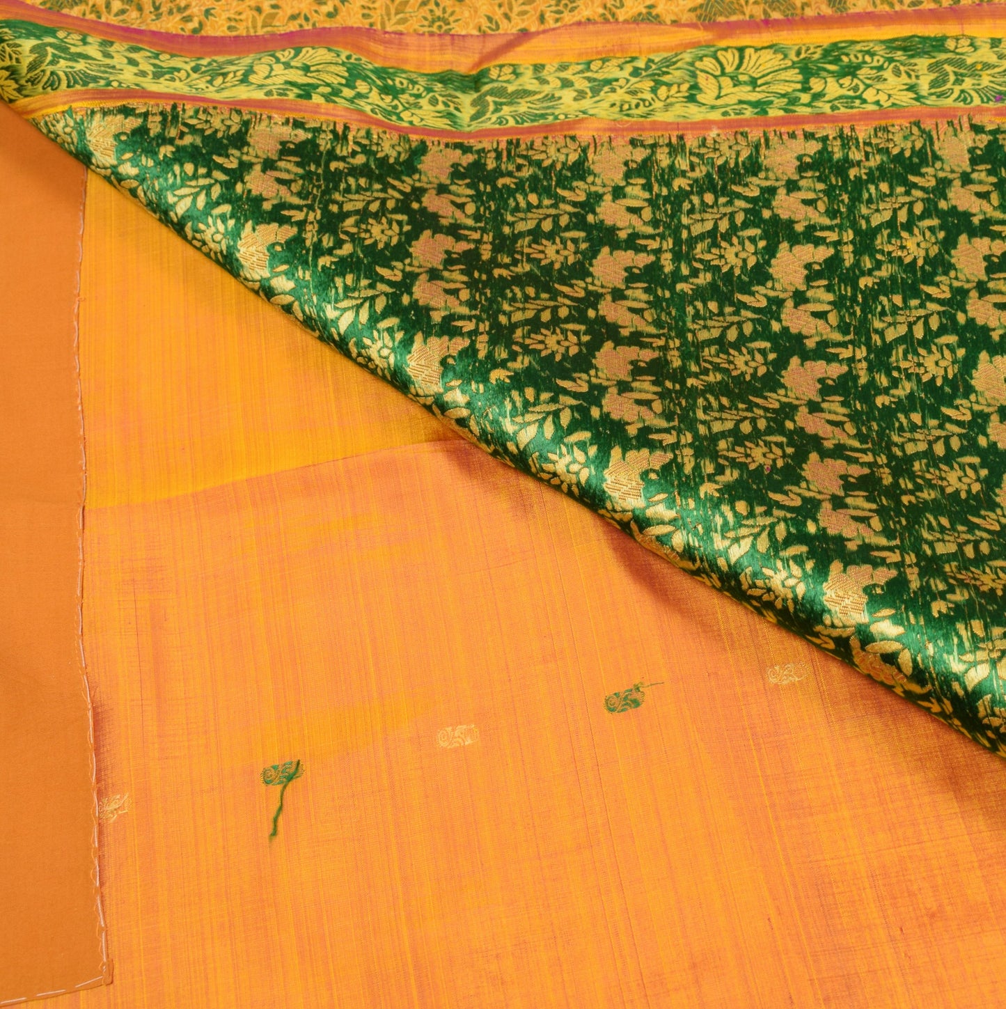 Sushila Vintage Yellow Kanjivaram Saree Pure Silk Woven 5YD DualTone Sari Fabric