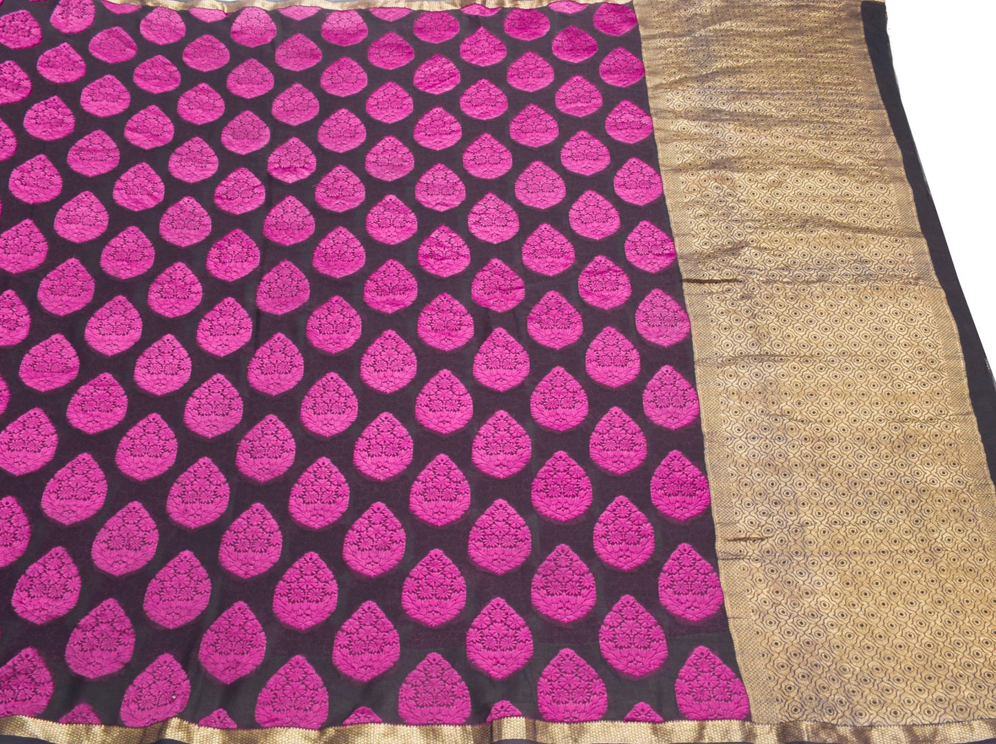 Sushila Vintage Pure Banarasi Georgette Saree Contrast Woven Handloom 5YD Sari