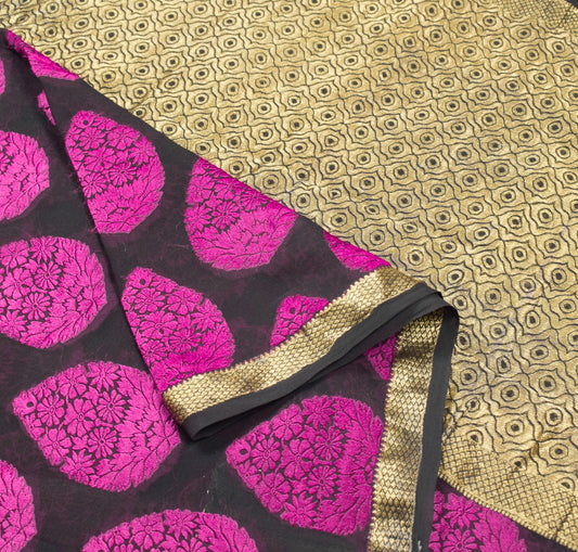 Sushila Vintage Pure Banarasi Georgette Saree Contrast Woven Handloom 5YD Sari