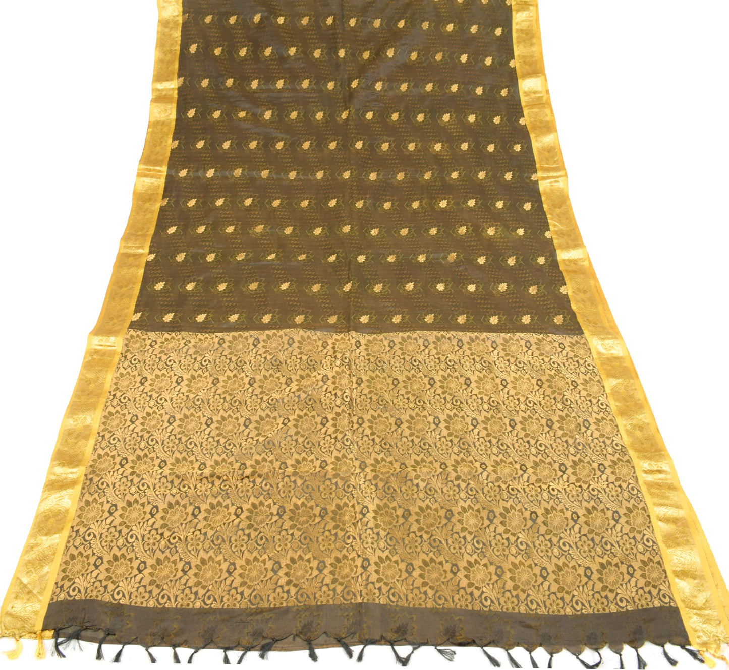 Sushila Vintage Banarasi or Kanchipuram style Saree Pure Silk Green Sari Fabric