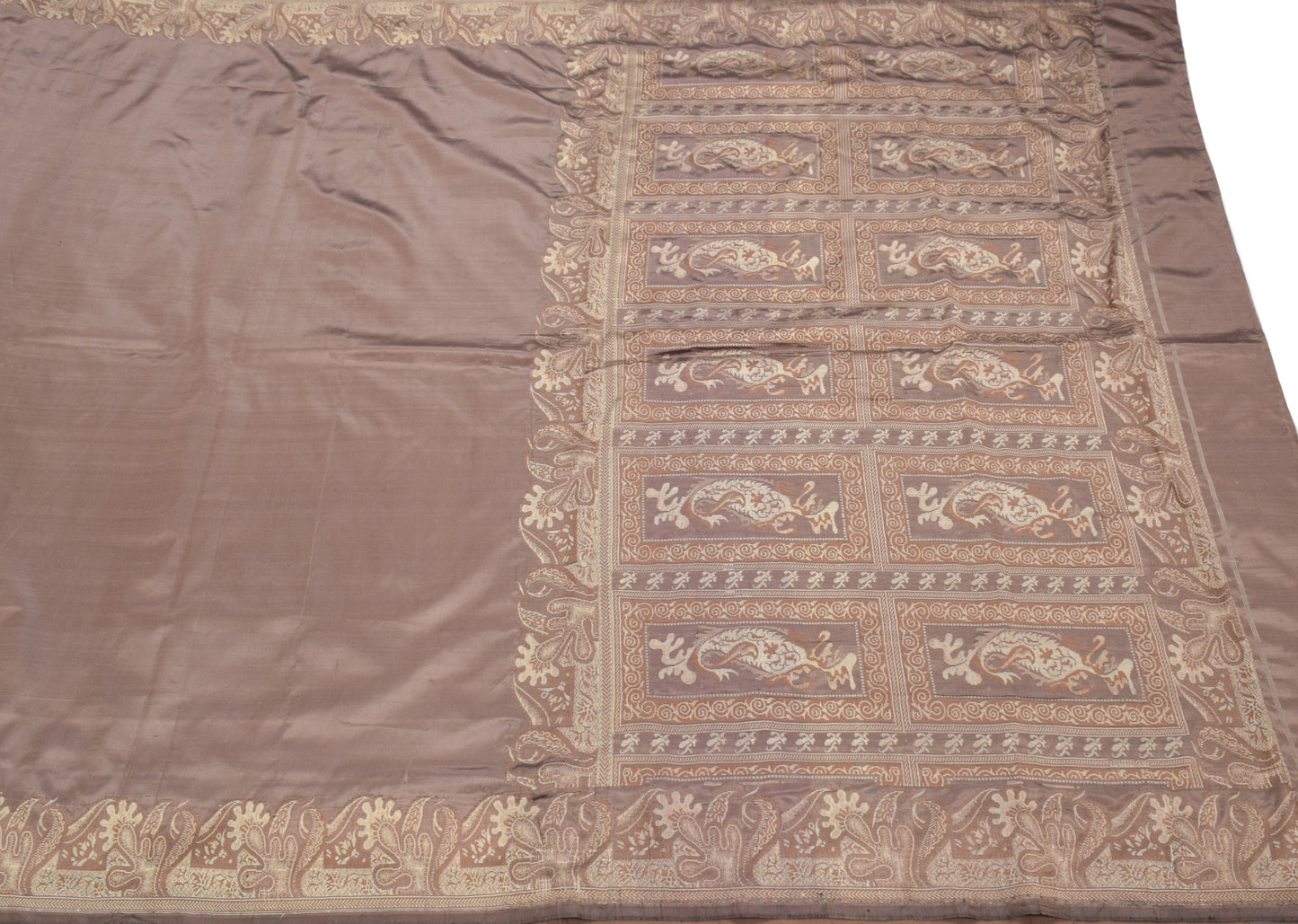 Sushila Vintage Brown Woven Saree Pure Silk Soft 5 Yard Indian Sari Craft Fabric