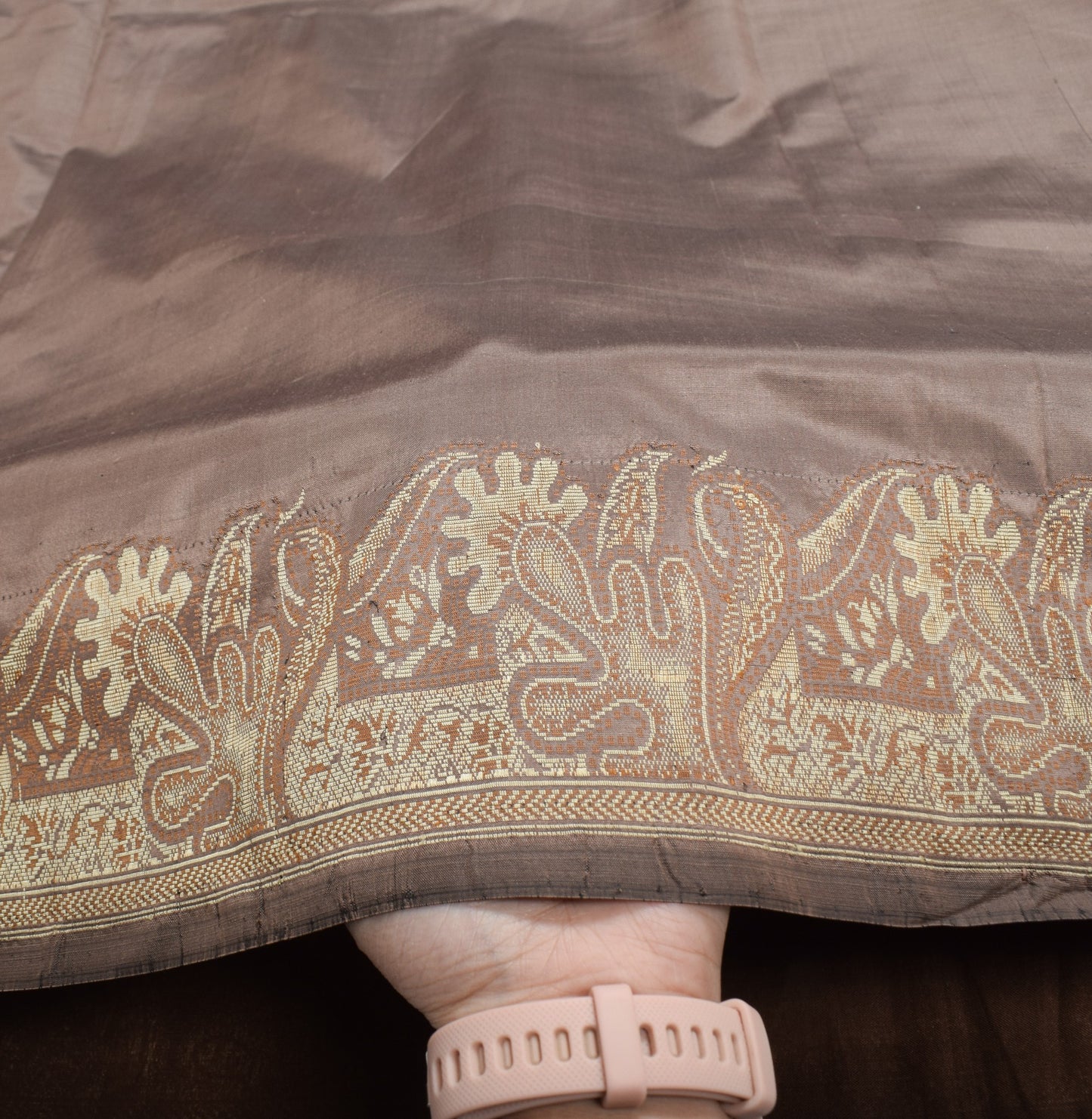 Sushila Vintage Brown Woven Saree Pure Silk Soft 5 Yard Indian Sari Craft Fabric