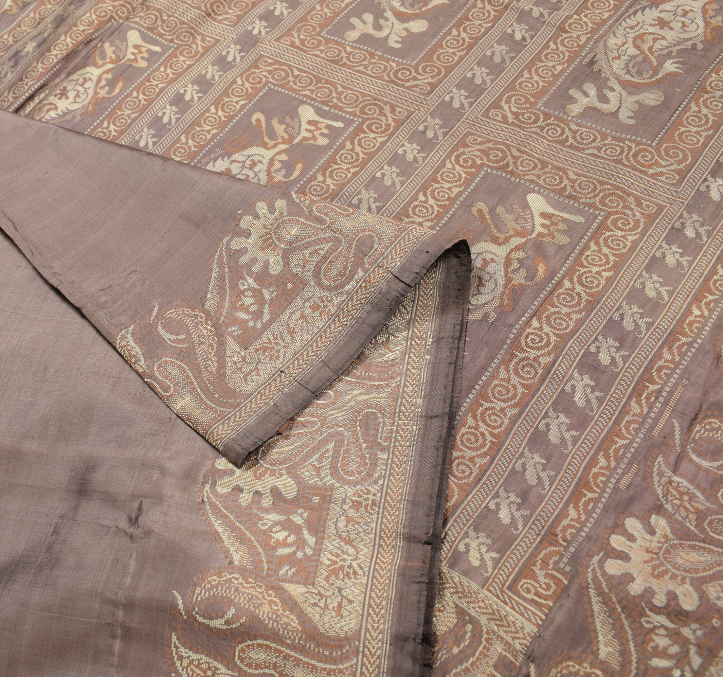 Sushila Vintage Brown Woven Saree Pure Silk Soft 5 Yard Indian Sari Craft Fabric