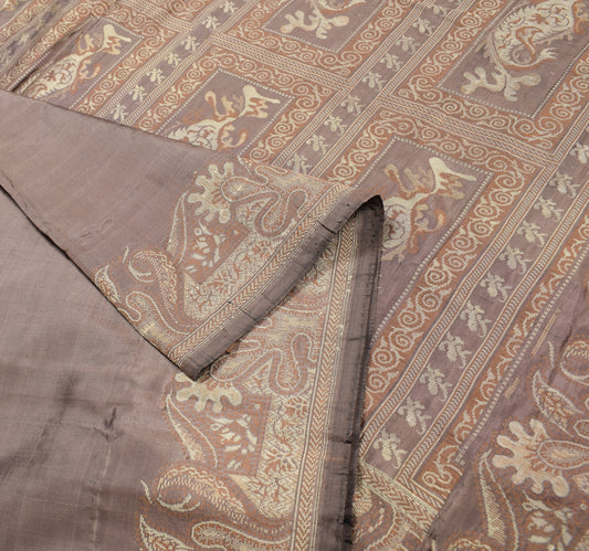 Sushila Vintage Brown Woven Saree Pure Silk Soft 5 Yard Indian Sari Craft Fabric