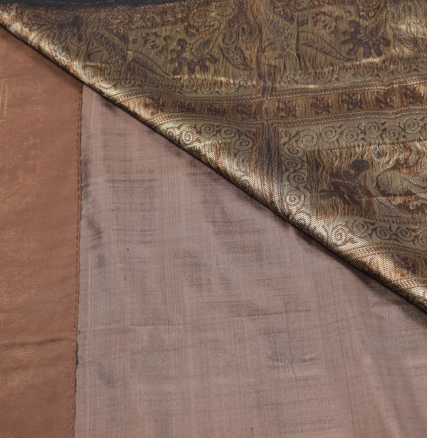 Sushila Vintage Brown Woven Saree Pure Silk Soft 5 Yard Indian Sari Craft Fabric