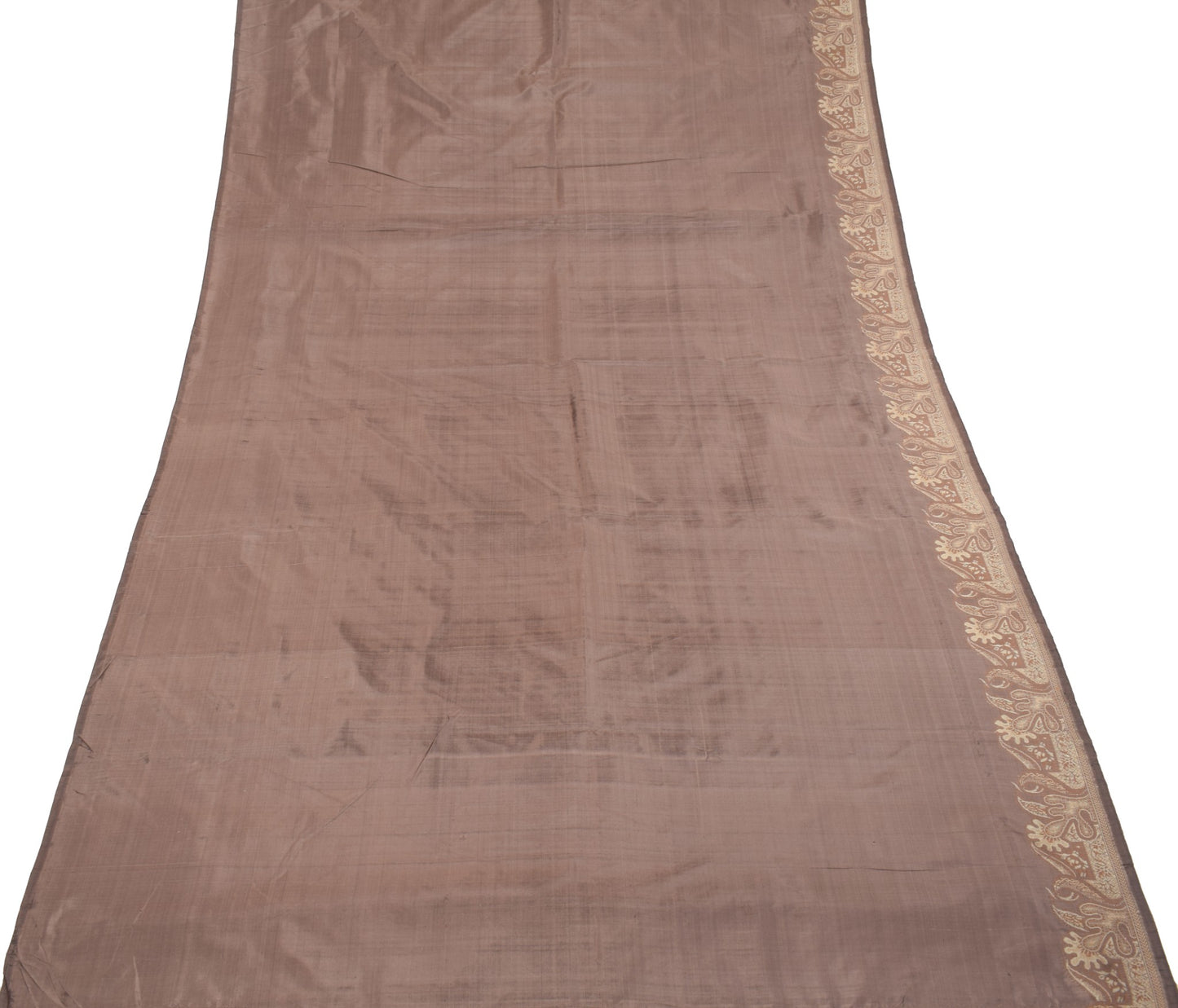 Sushila Vintage Brown Woven Saree Pure Silk Soft 5 Yard Indian Sari Craft Fabric