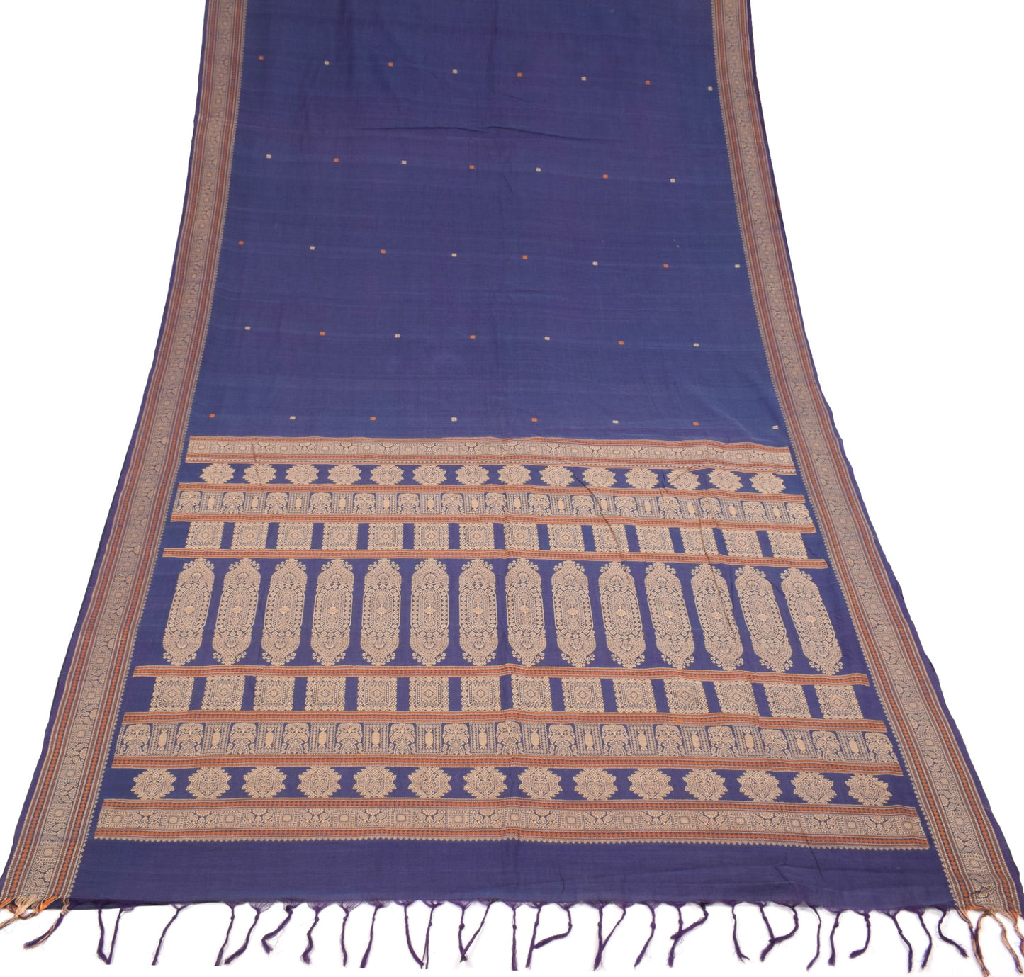 Sushila Vintage Pure Cotton Saree Blue Hand Woven 6 Yard Sari Soft Craft Fabric