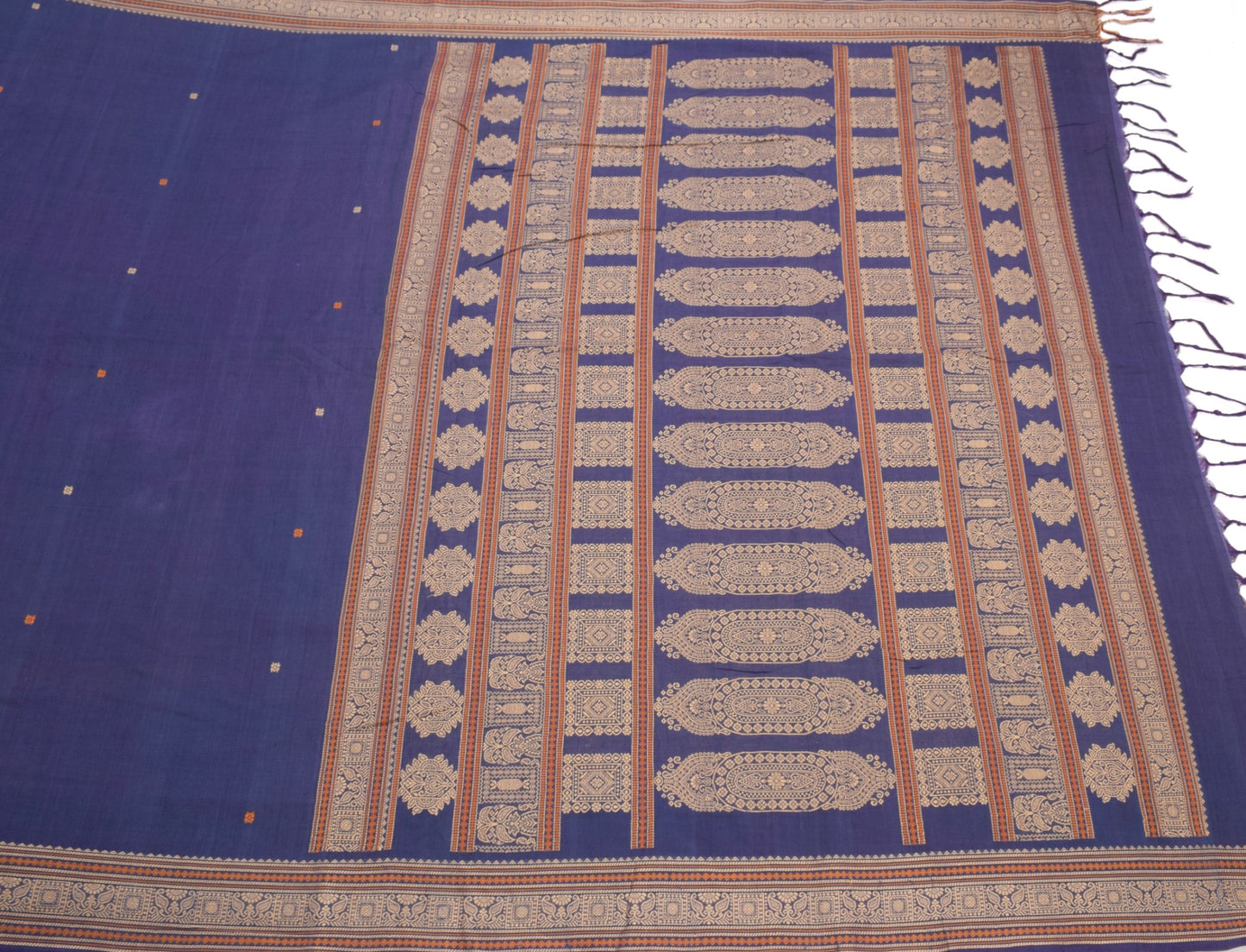 Sushila Vintage Pure Cotton Saree Blue Hand Woven 6 Yard Sari Soft Craft Fabric