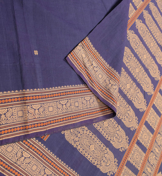 Sushila Vintage Pure Cotton Saree Blue Hand Woven 6 Yard Sari Soft Craft Fabric