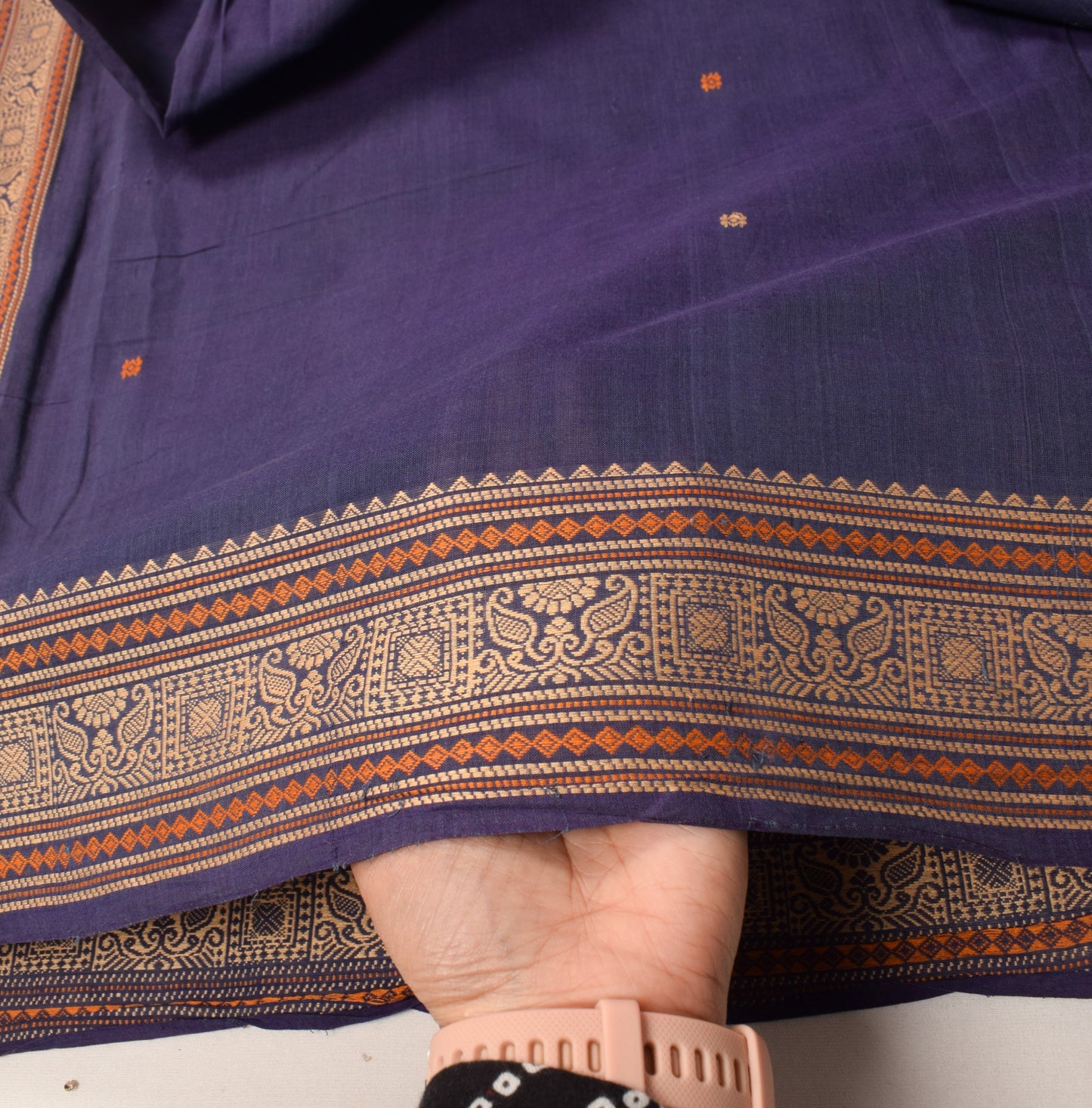 Sushila Vintage Pure Cotton Saree Blue Hand Woven 6 Yard Sari Soft Craft Fabric