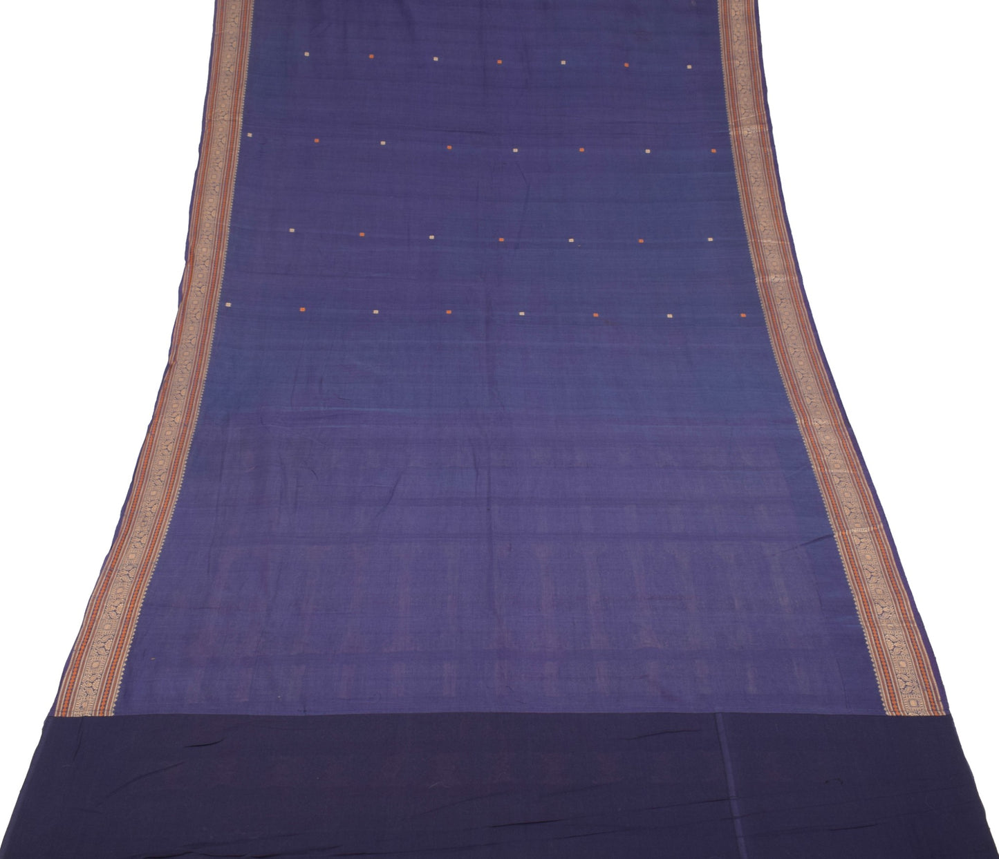 Sushila Vintage Pure Cotton Saree Blue Hand Woven 6 Yard Sari Soft Craft Fabric