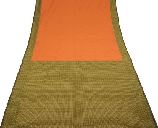 Sushila Vintage Pure Cotton Silk Saree Rust Green Handwoven 6Yd Sari Craft Fabri