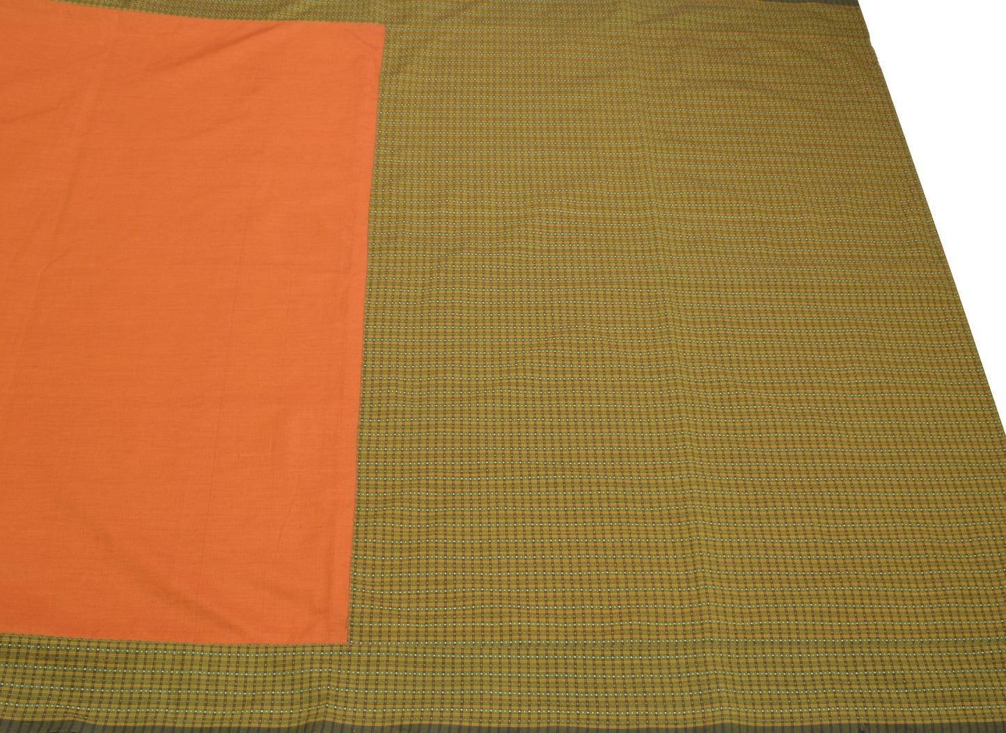 Sushila Vintage Pure Cotton Silk Saree Rust Green Handwoven 6Yd Sari Craft Fabri