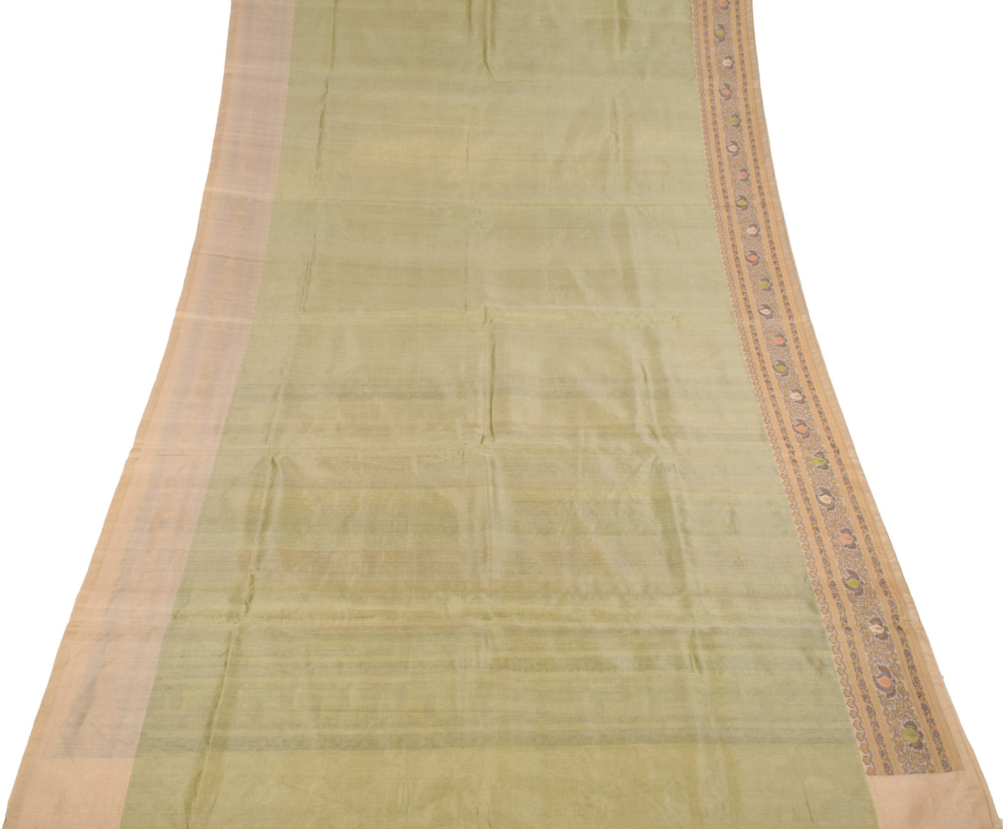 Sushila Vintage Green Pure Silk Saree Woven Beige Border Pallu Sari Craft Fabric