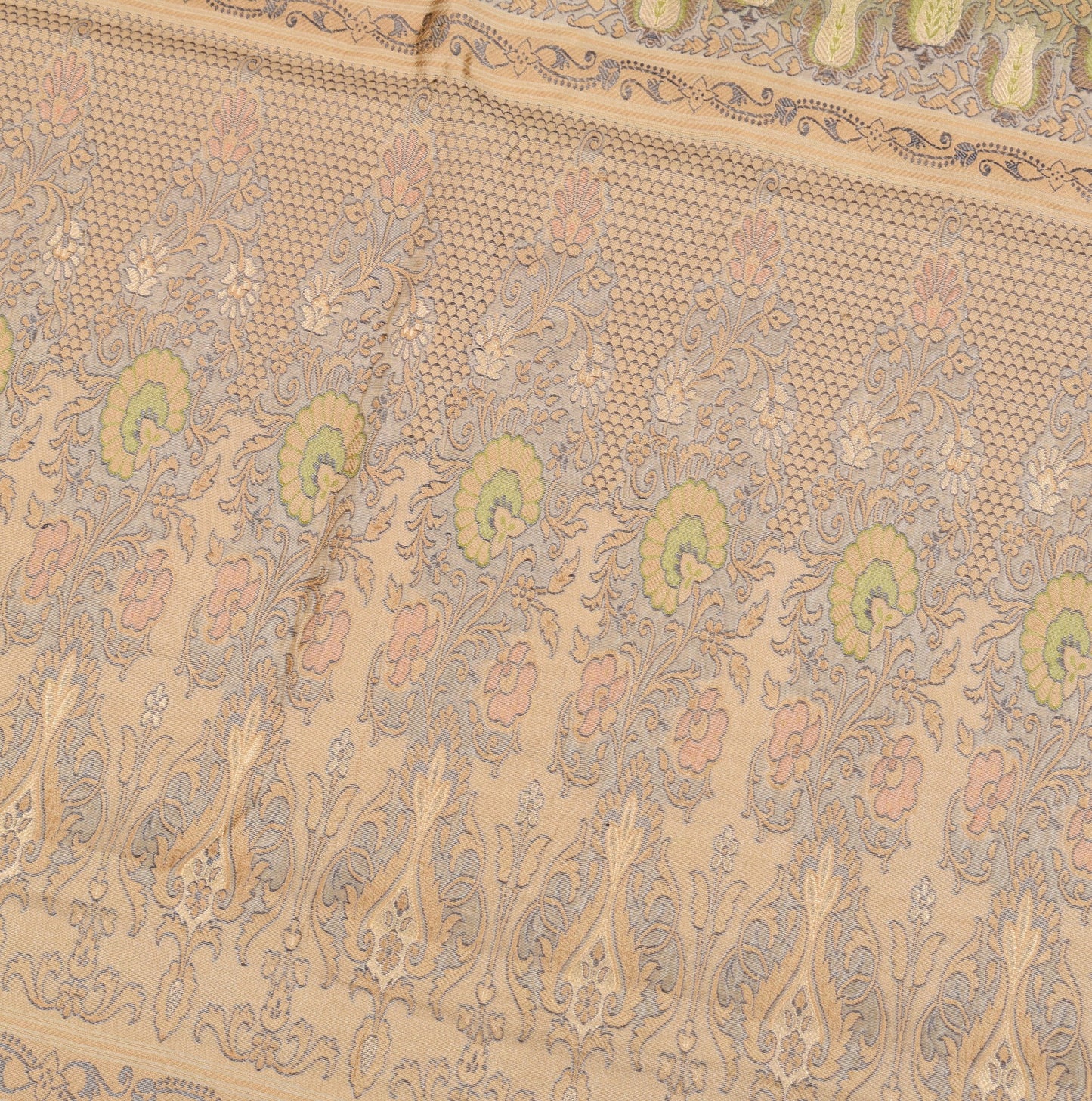 Sushila Vintage Green Pure Silk Saree Woven Beige Border Pallu Sari Craft Fabric