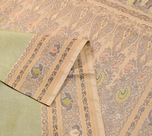 Sushila Vintage Green Pure Silk Saree Woven Beige Border Pallu Sari Craft Fabric
