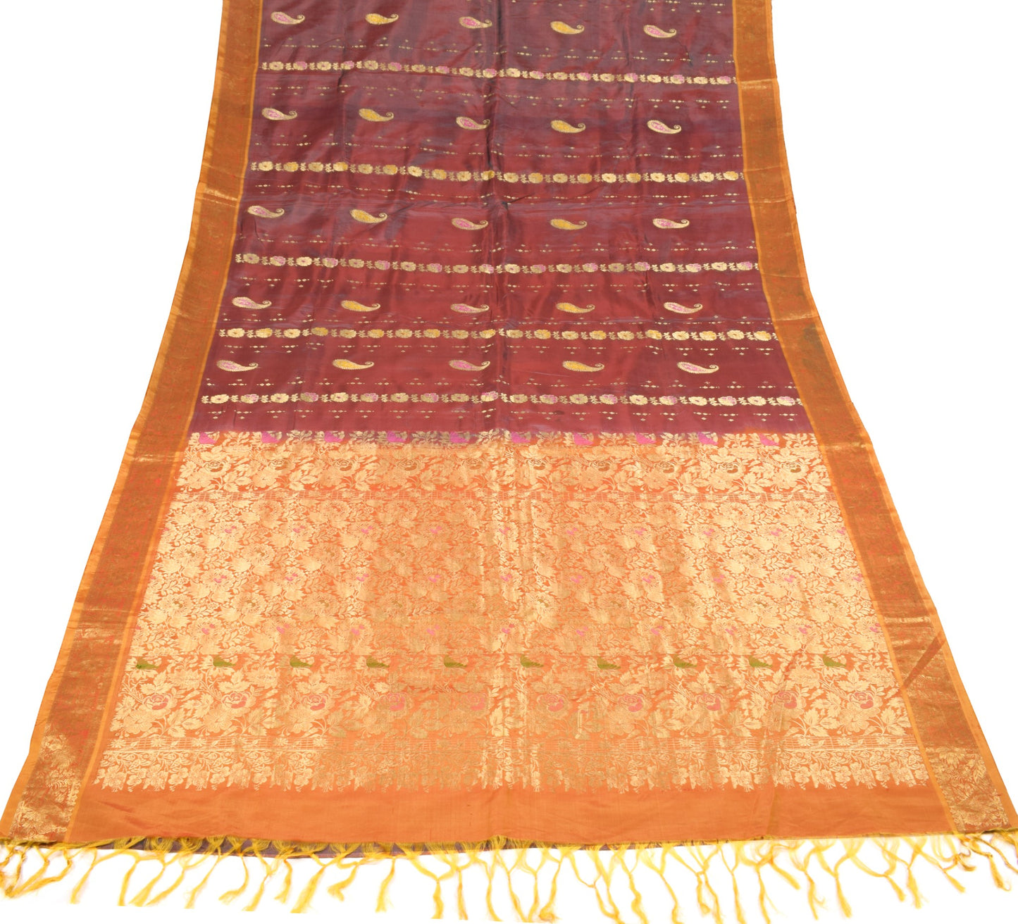 Sushila Vintage Pure Kanchipuram Silk Saree Brocade Red Dual Tone Sari Fabric