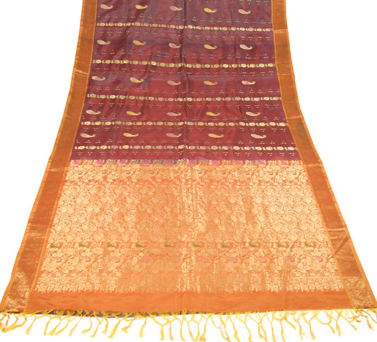 Sushila Vintage Pure Kanchipuram Silk Saree Brocade Red Dual Tone Sari Fabric