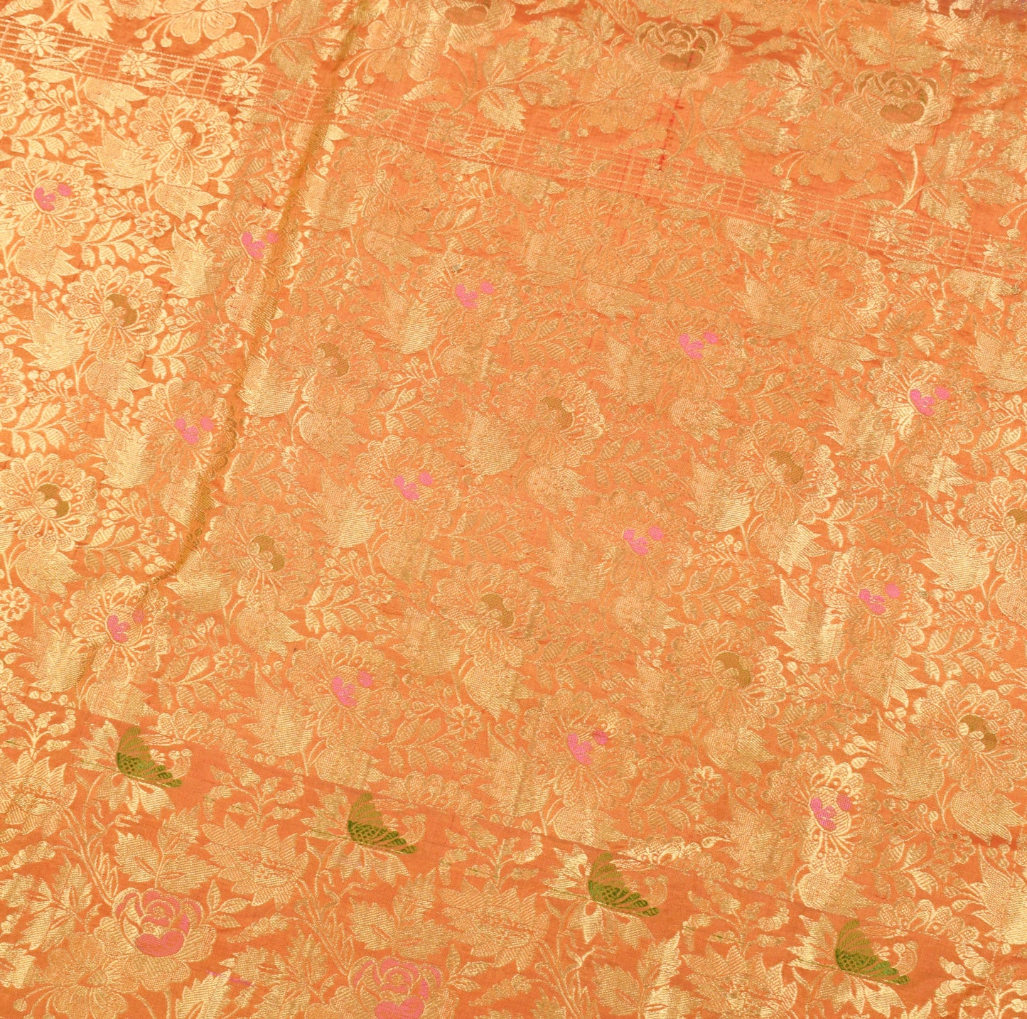 Sushila Vintage Pure Kanchipuram Silk Saree Brocade Red Dual Tone Sari Fabric