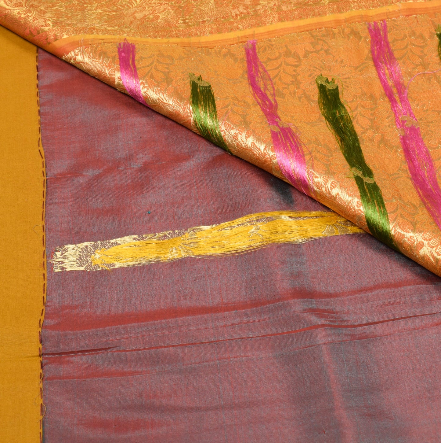 Sushila Vintage Pure Kanchipuram Silk Saree Brocade Red Dual Tone Sari Fabric