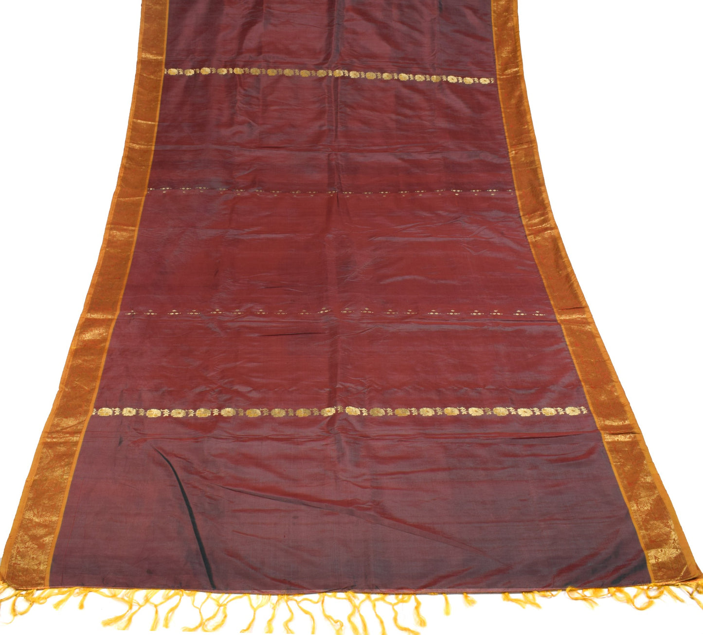 Sushila Vintage Pure Kanchipuram Silk Saree Brocade Red Dual Tone Sari Fabric