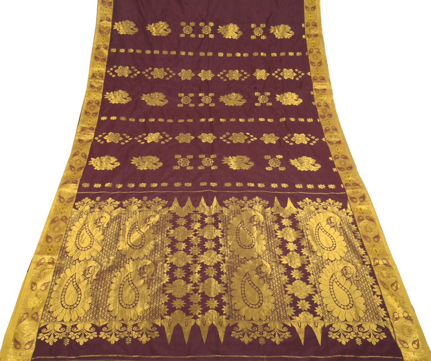 Sushila Vintage Banarasi or Kanchipuram style Saree Pure Silk Maroon Sari Fabric
