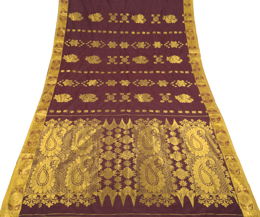 Sushila Vintage Banarasi or Kanchipuram style Saree Pure Silk Maroon Sari Fabric