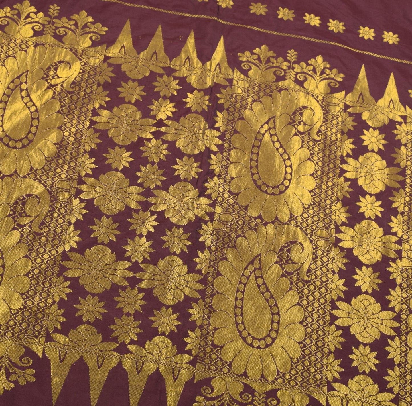 Sushila Vintage Banarasi or Kanchipuram style Saree Pure Silk Maroon Sari Fabric