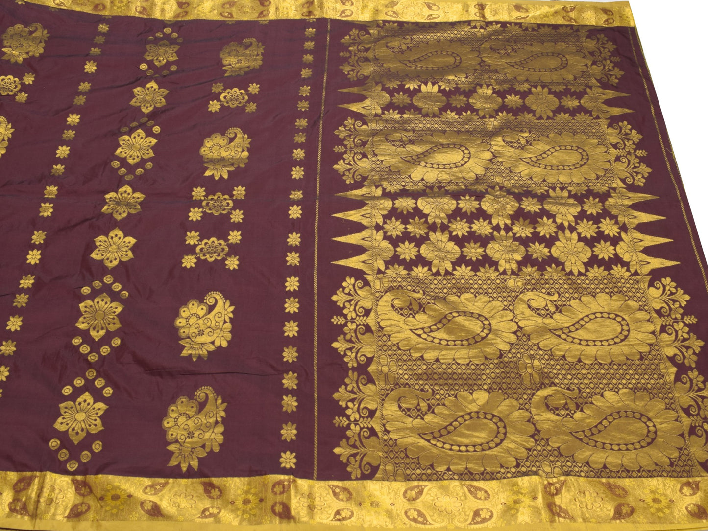 Sushila Vintage Banarasi or Kanchipuram style Saree Pure Silk Maroon Sari Fabric