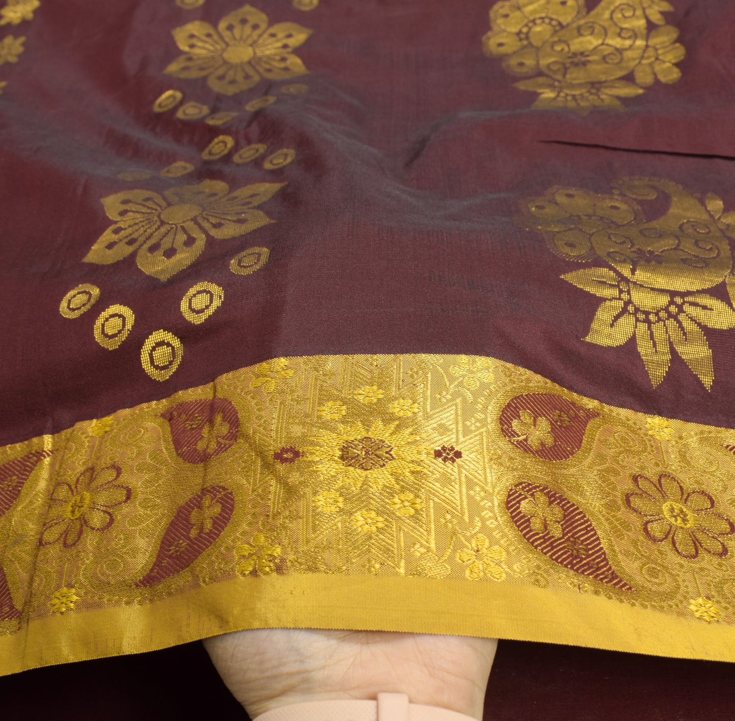 Sushila Vintage Banarasi or Kanchipuram style Saree Pure Silk Maroon Sari Fabric
