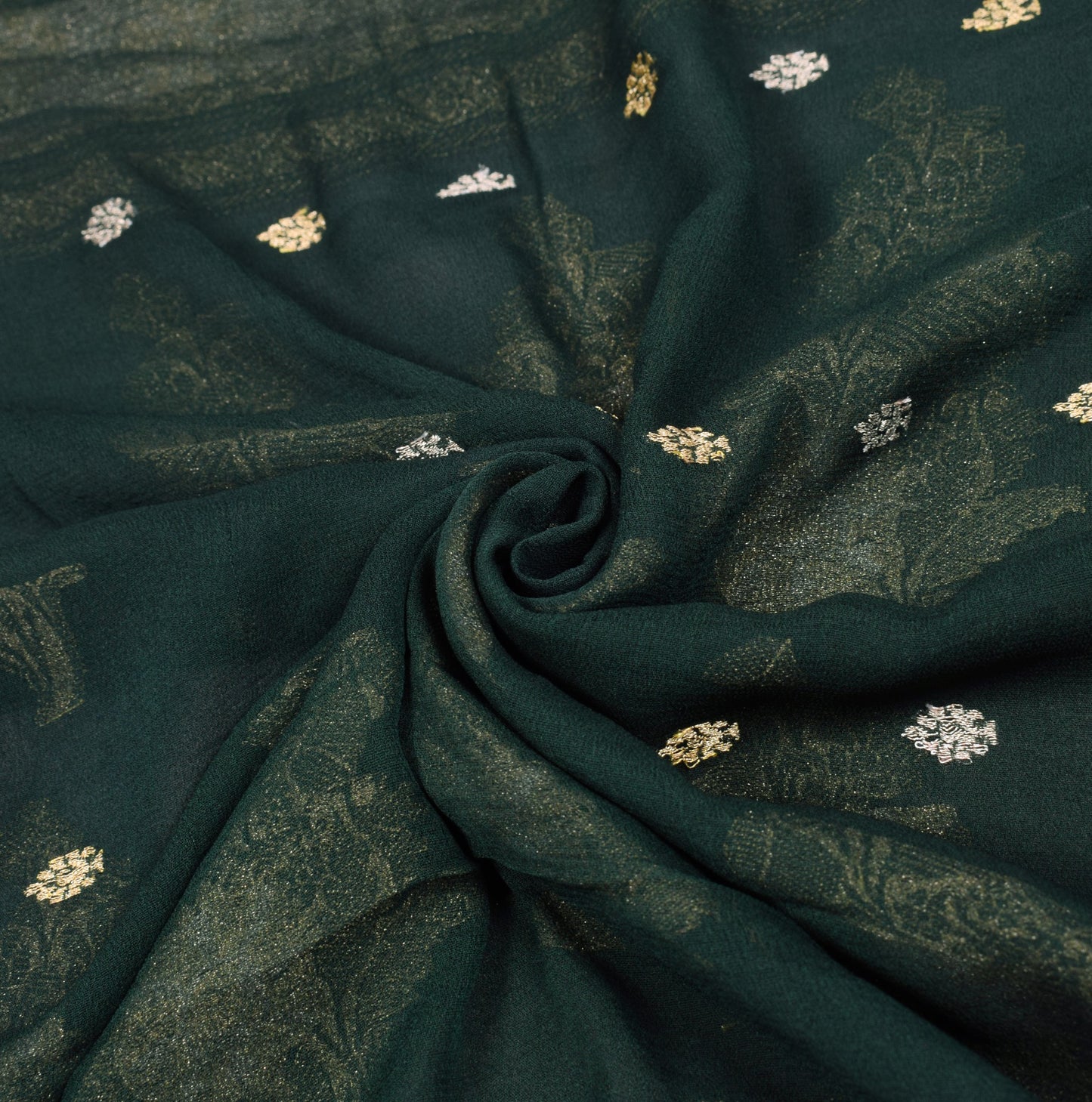 Sushila Vintage Dark Green Saree Pure Georgette Banarasi Brocade 5YD Sari Fabric