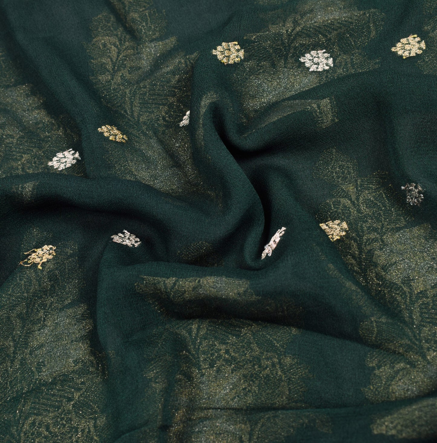 Sushila Vintage Dark Green Saree Pure Georgette Banarasi Brocade 5YD Sari Fabric