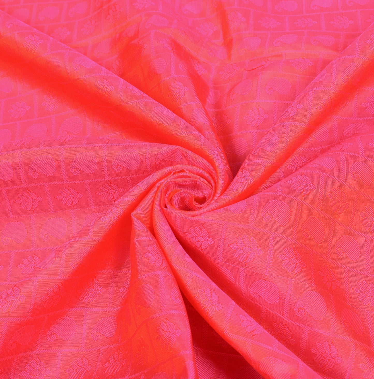 Sushila Vintage Pink Shot Orange Jacquard Pure Zari Kanjivaram Silk Saree Fabric