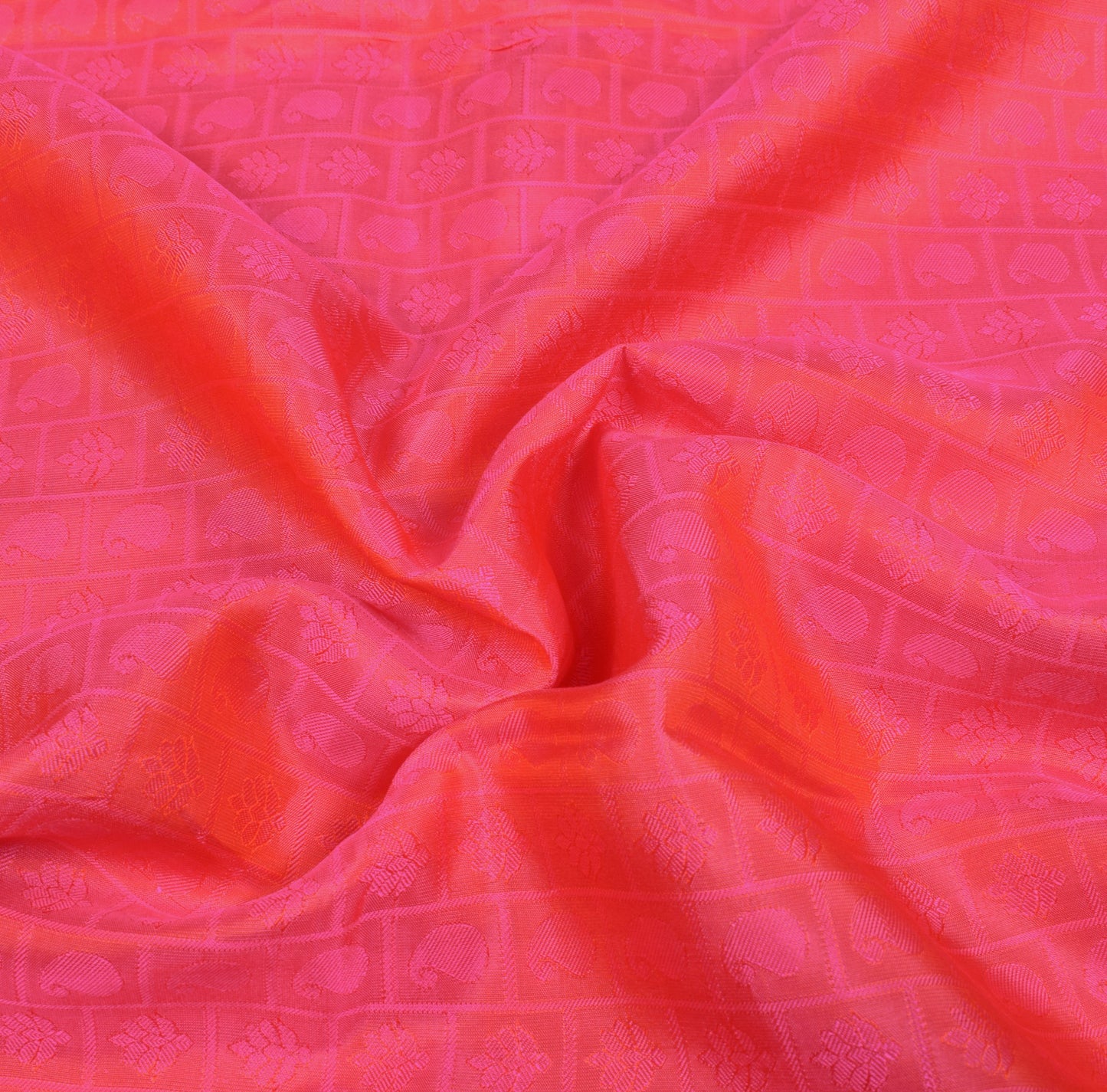 Sushila Vintage Pink Shot Orange Jacquard Pure Zari Kanjivaram Silk Saree Fabric