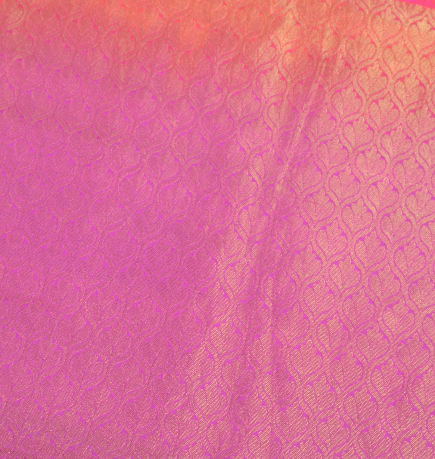 Sushila Vintage Pink Shot Orange Jacquard Pure Zari Kanjivaram Silk Saree Fabric