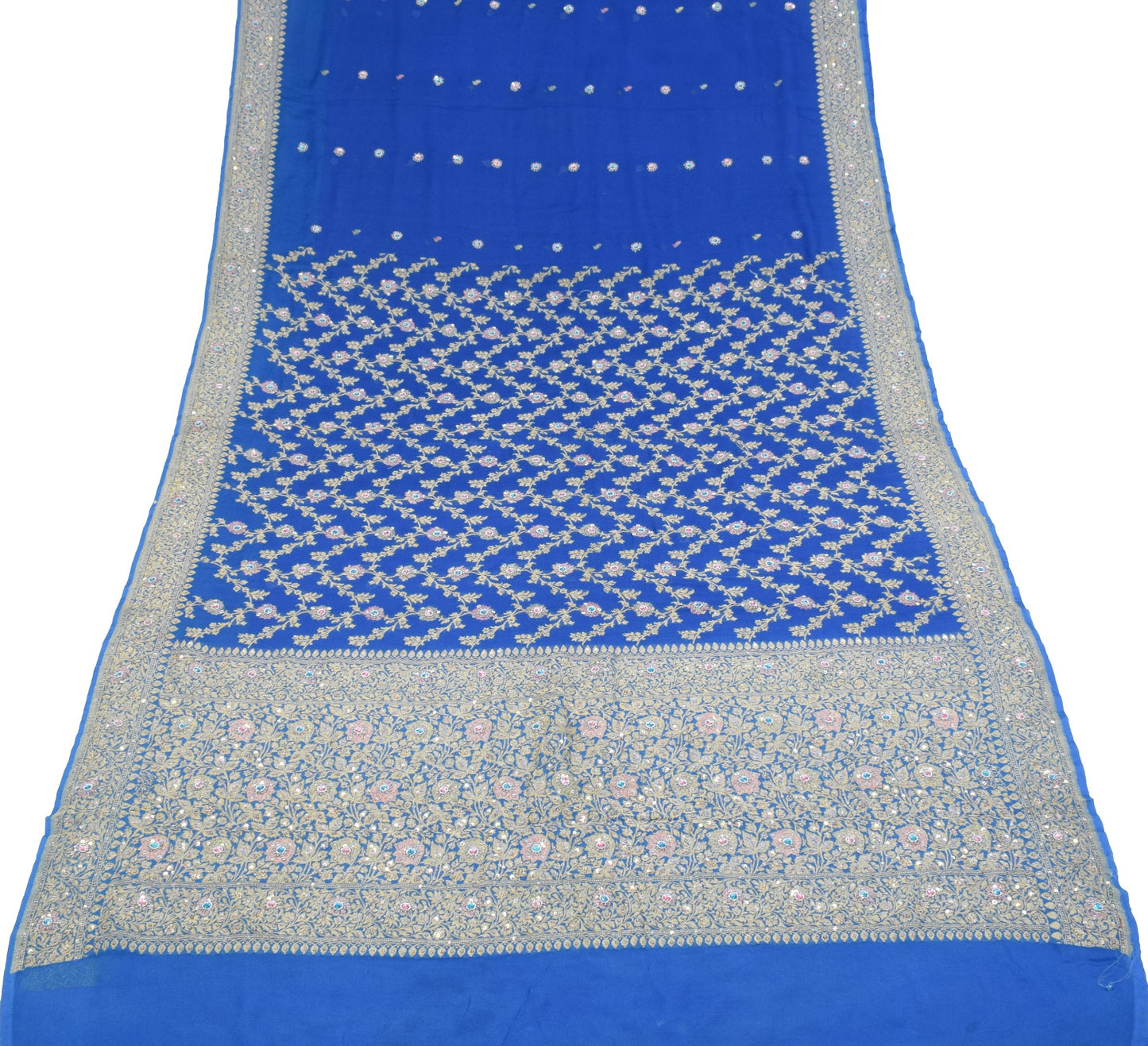 Sushila Vintage Royal Blue Sari Banarasi Khaddi Georgette Hand Embroidery Saree