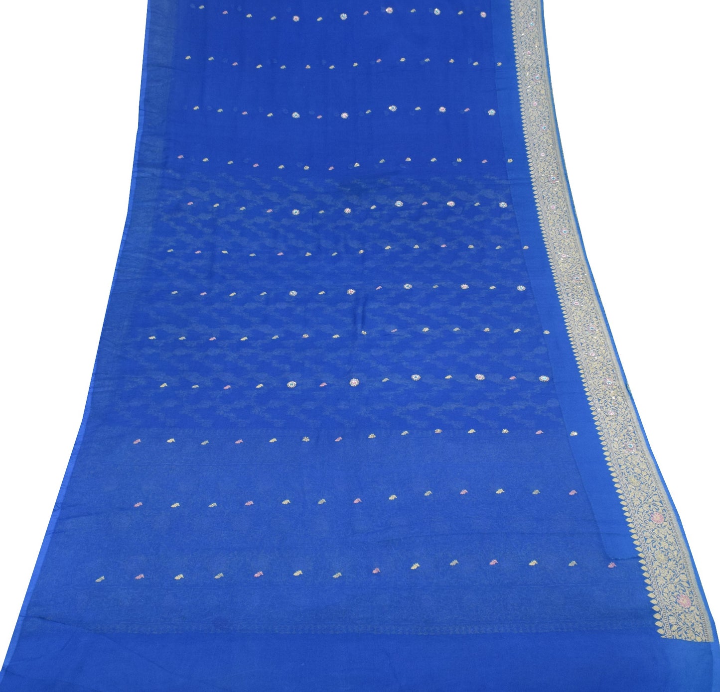 Sushila Vintage Royal Blue Sari Banarasi Khaddi Georgette Hand Embroidery Saree