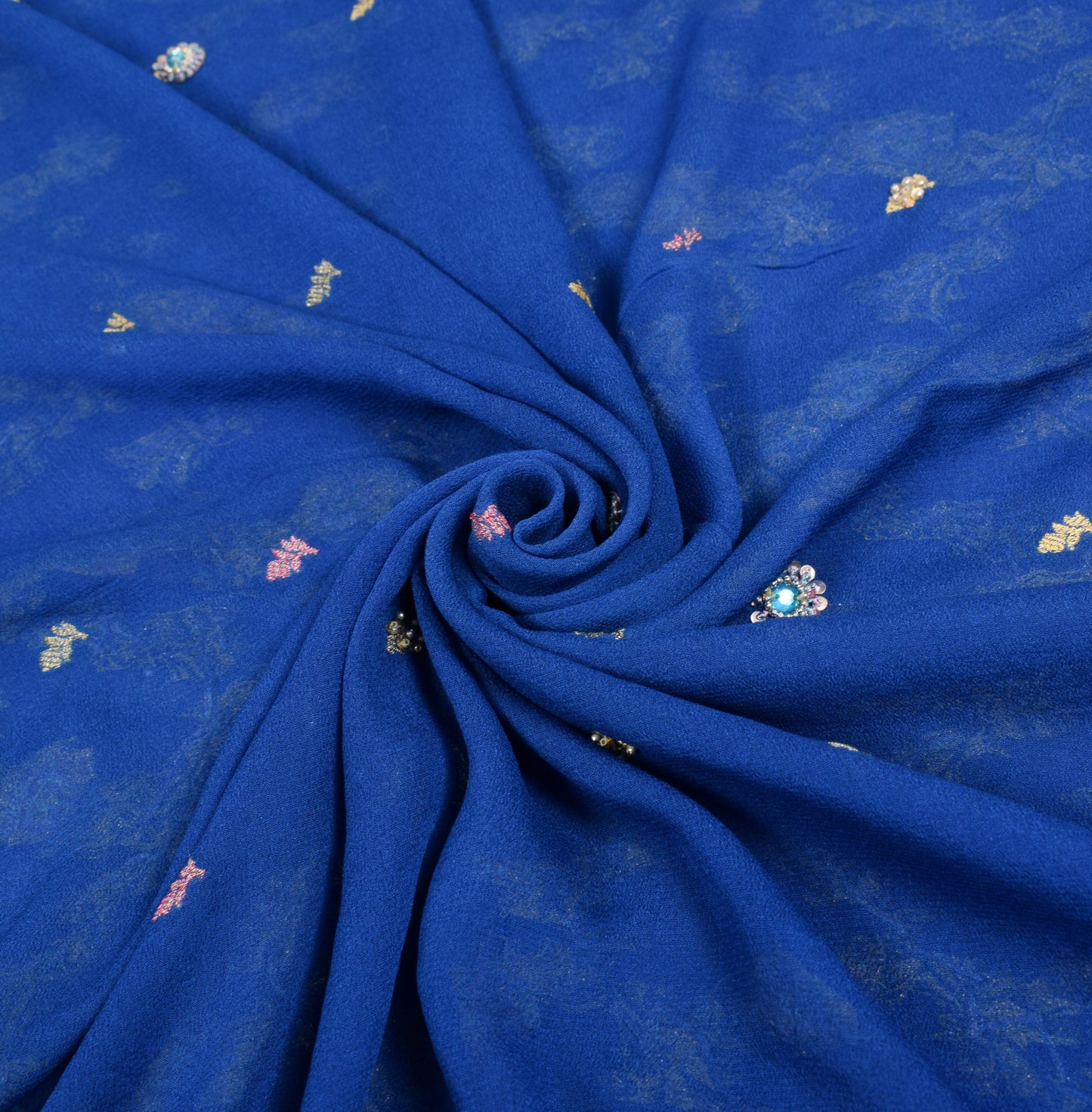 Sushila Vintage Royal Blue Sari Banarasi Khaddi Georgette Hand Embroidery Saree