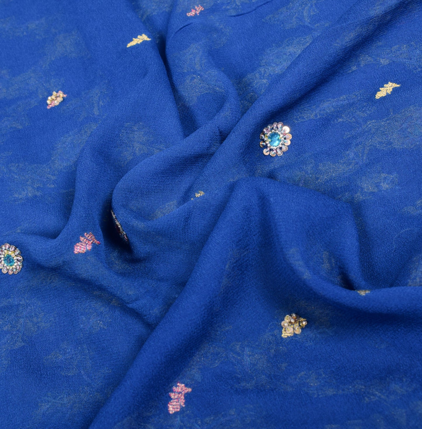 Sushila Vintage Royal Blue Sari Banarasi Khaddi Georgette Hand Embroidery Saree