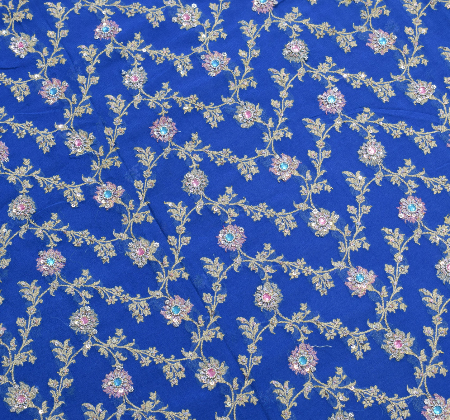 Sushila Vintage Royal Blue Sari Banarasi Khaddi Georgette Hand Embroidery Saree