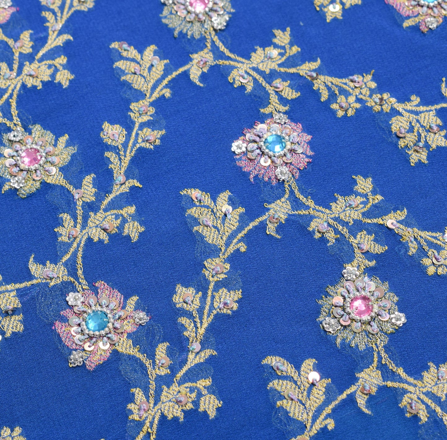 Sushila Vintage Royal Blue Sari Banarasi Khaddi Georgette Hand Embroidery Saree