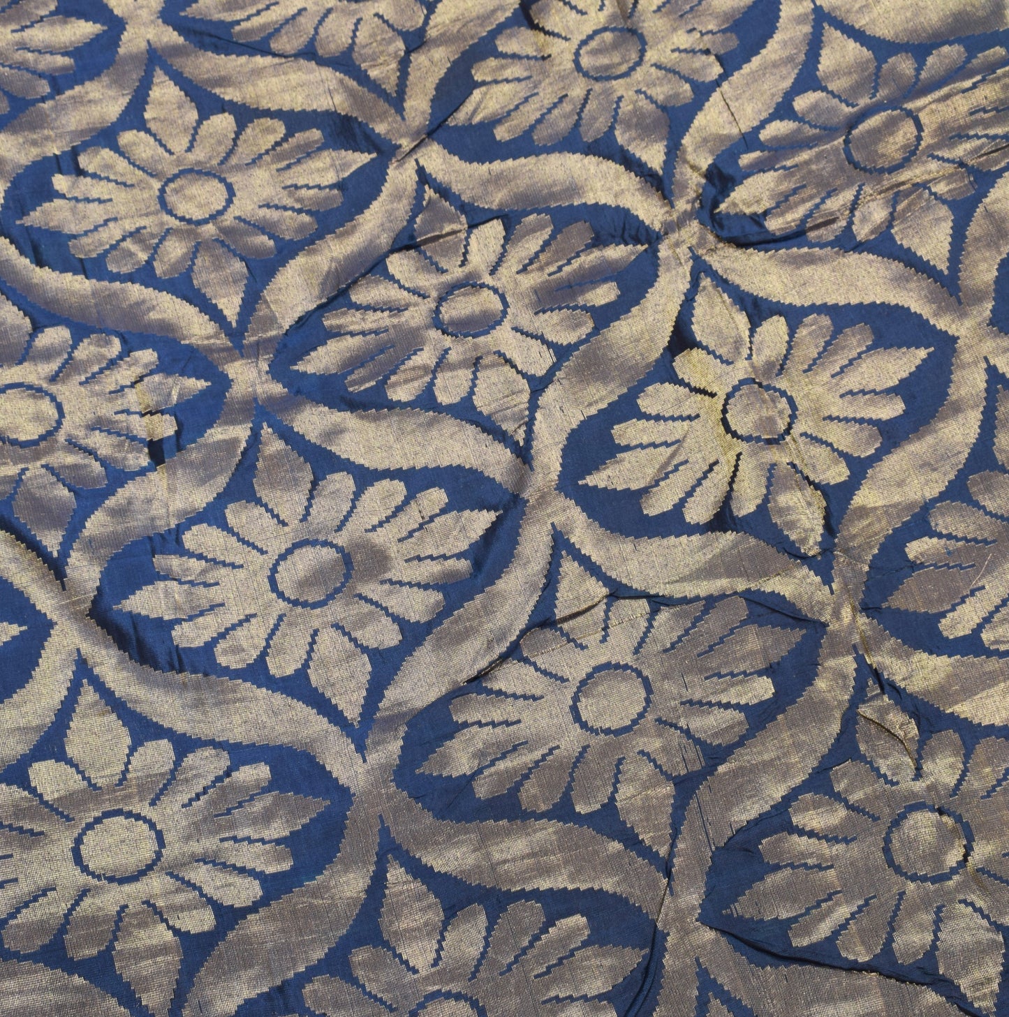Sushila Vintage Navy Blue Gold Woven Saree Pure Banarasi Silk Yard Sari Fabric