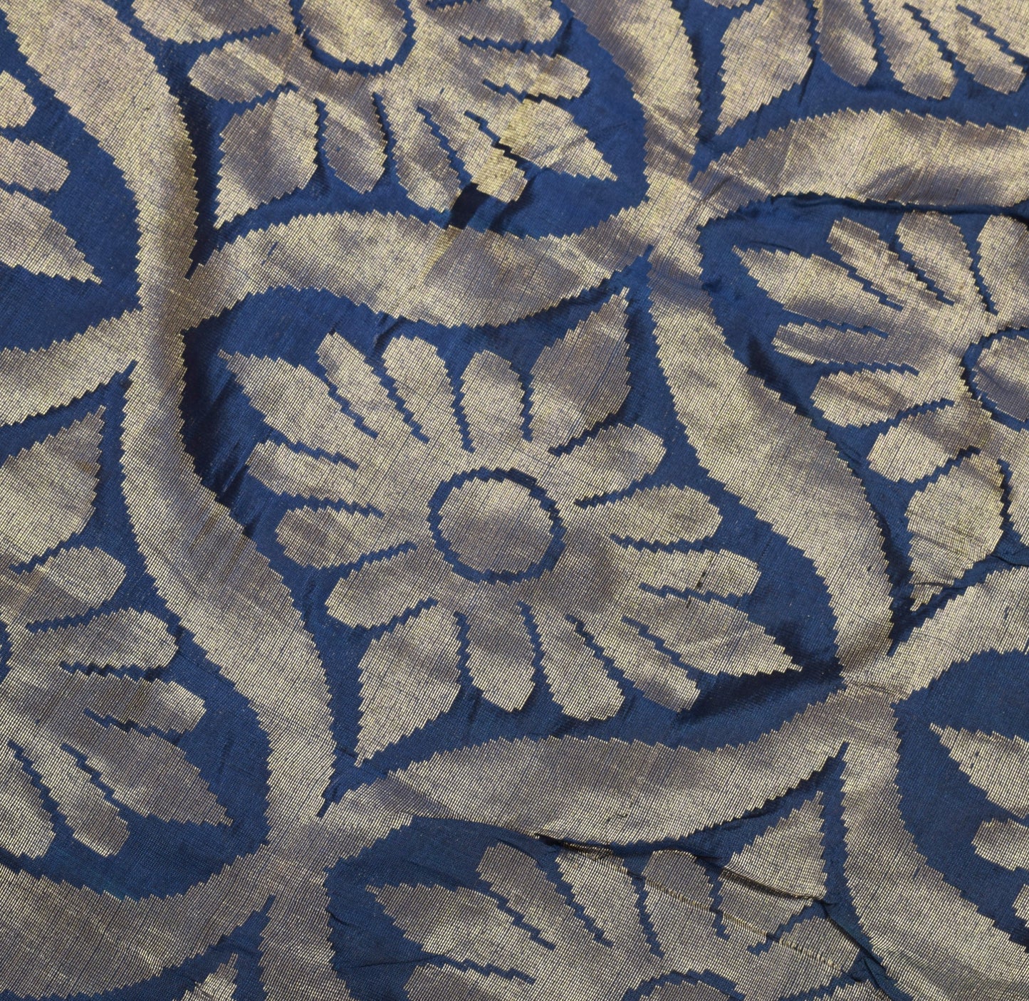 Sushila Vintage Navy Blue Gold Woven Saree Pure Banarasi Silk Yard Sari Fabric