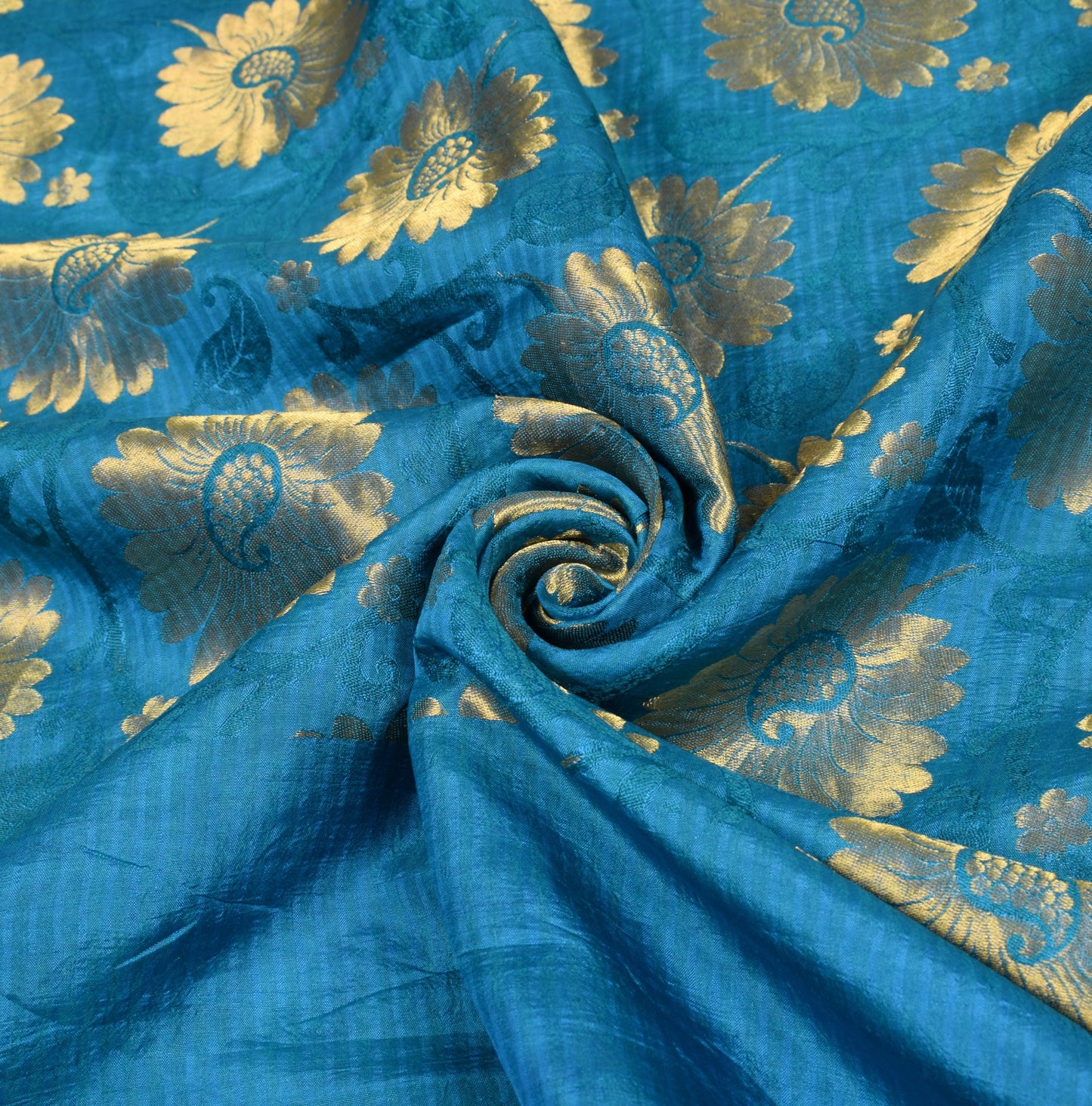 Sushila Vintage Turquoise Blue Kanjivaram Saree Pure Silk zari Woven Sari Fabric