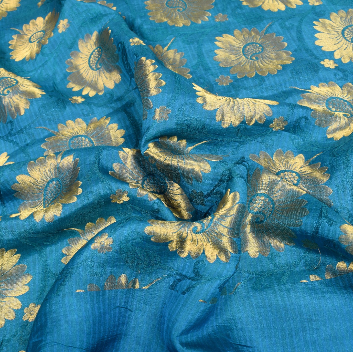 Sushila Vintage Turquoise Blue Kanjivaram Saree Pure Silk zari Woven Sari Fabric