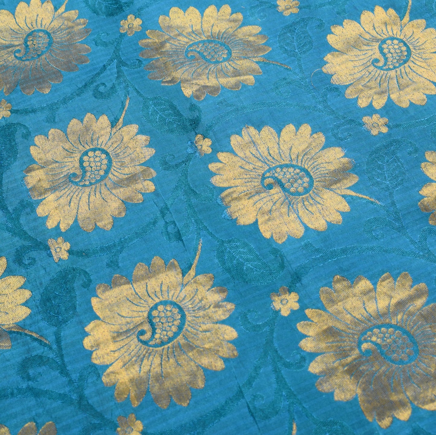 Sushila Vintage Turquoise Blue Kanjivaram Saree Pure Silk zari Woven Sari Fabric