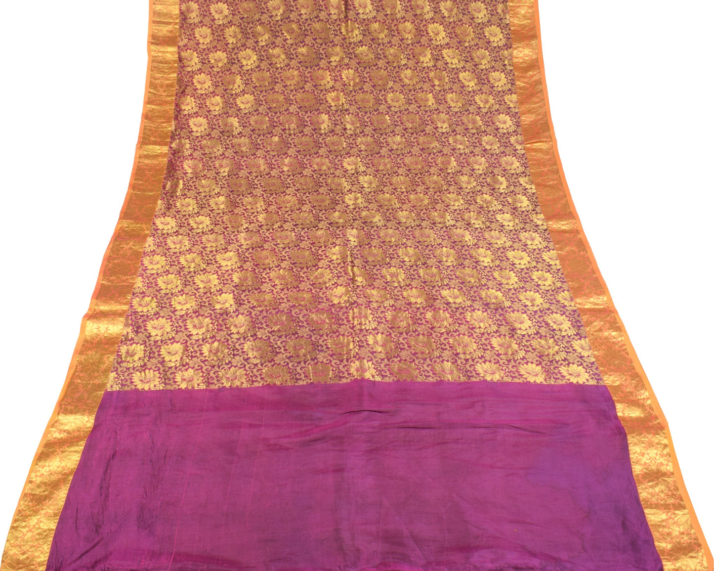Sushila Vintage Purple Gold Kanchipuram Saree Zari Woven Paisley Pure Silk Sari