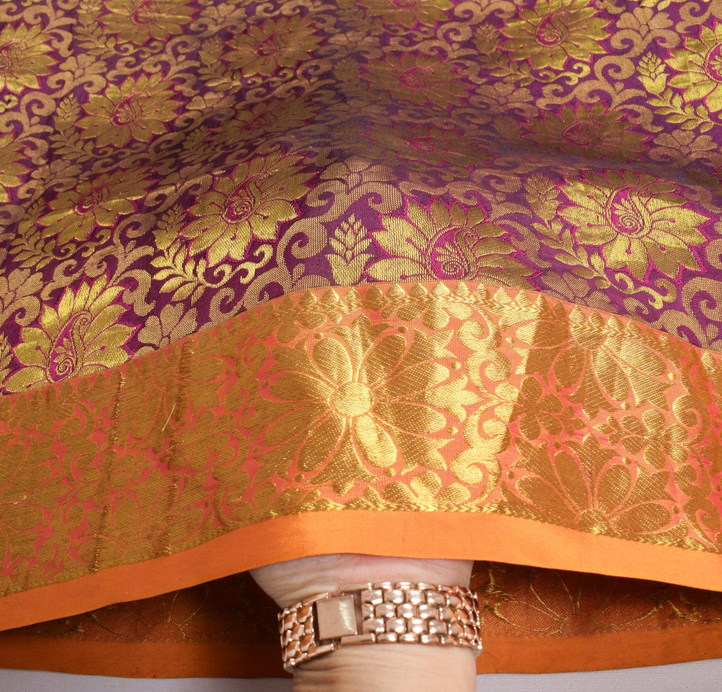 Sushila Vintage Purple Gold Kanchipuram Saree Zari Woven Paisley Pure Silk Sari