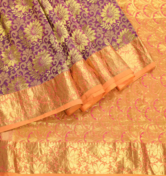 Sushila Vintage Purple Gold Kanchipuram Saree Zari Woven Paisley Pure Silk Sari